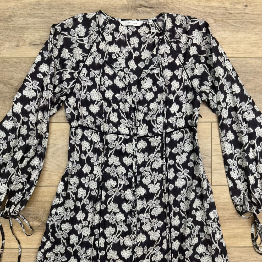 Rebecca Taylor Alicia Floral Midi Dress Long Sleeve Lined Boho Pockets‎ - Picture 2 of 16